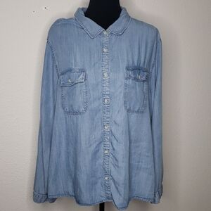 Thread & Supply Women Tencel Lyocell Button Up Shirt Size 3X Coastal Layer Denim